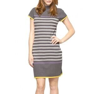 NEW Hatley Charcoal Gray Striped Short Sleeve Funnel Neck Soft Knit Dress XS